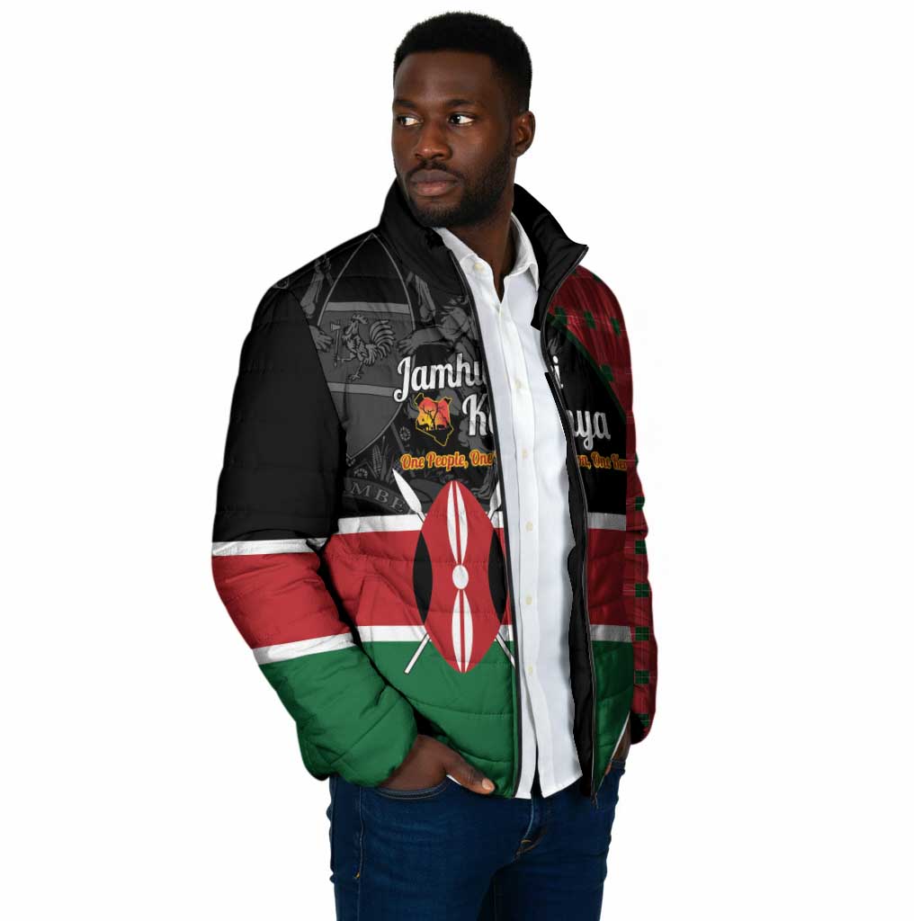 Kenya Jamhuri Day Padded Jacket One People One Nation Massai Shuka Pattern