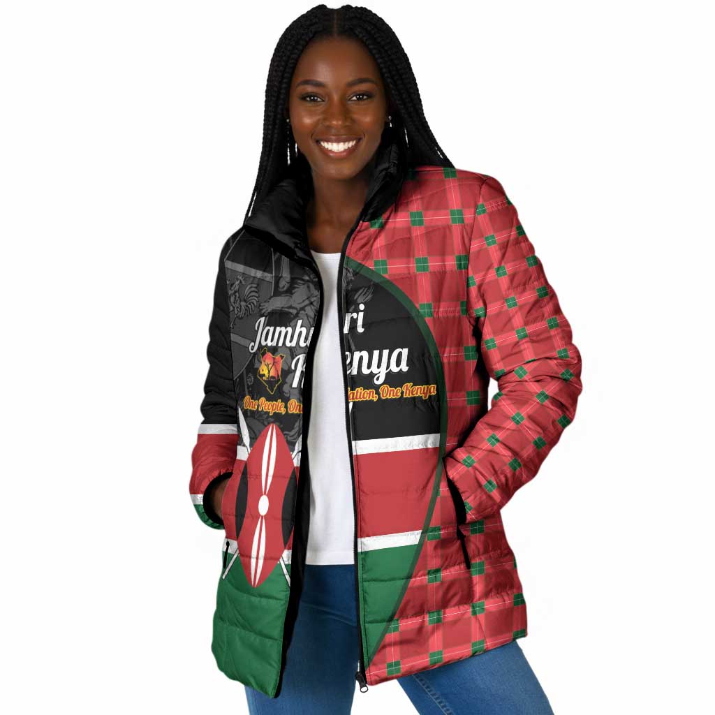Kenya Jamhuri Day Padded Jacket One People One Nation Massai Shuka Pattern