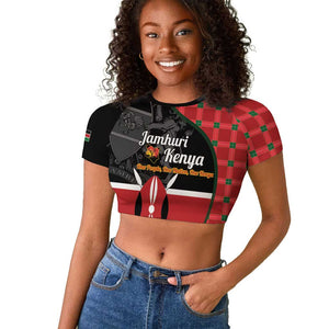 Afro Jamhuri ya Kenya Raglan Cropped T shirt One People One Nation Massai Shuka Pattern LT14