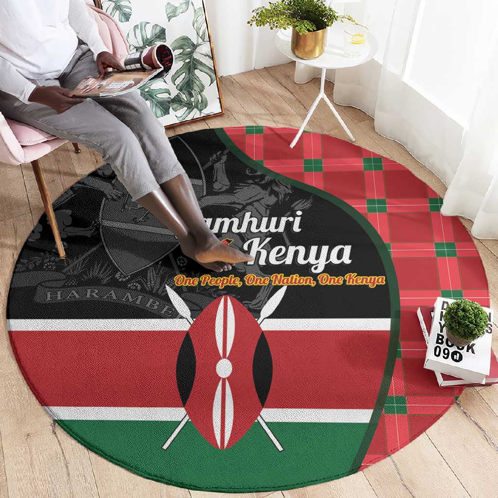 Afro Jamhuri ya Kenya Round Carpet One People One Nation Massai Shuka Pattern - African Pride