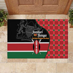 Afro Jamhuri ya Kenya Rubber Doormat One People One Nation Massai Shuka Pattern - African Pride