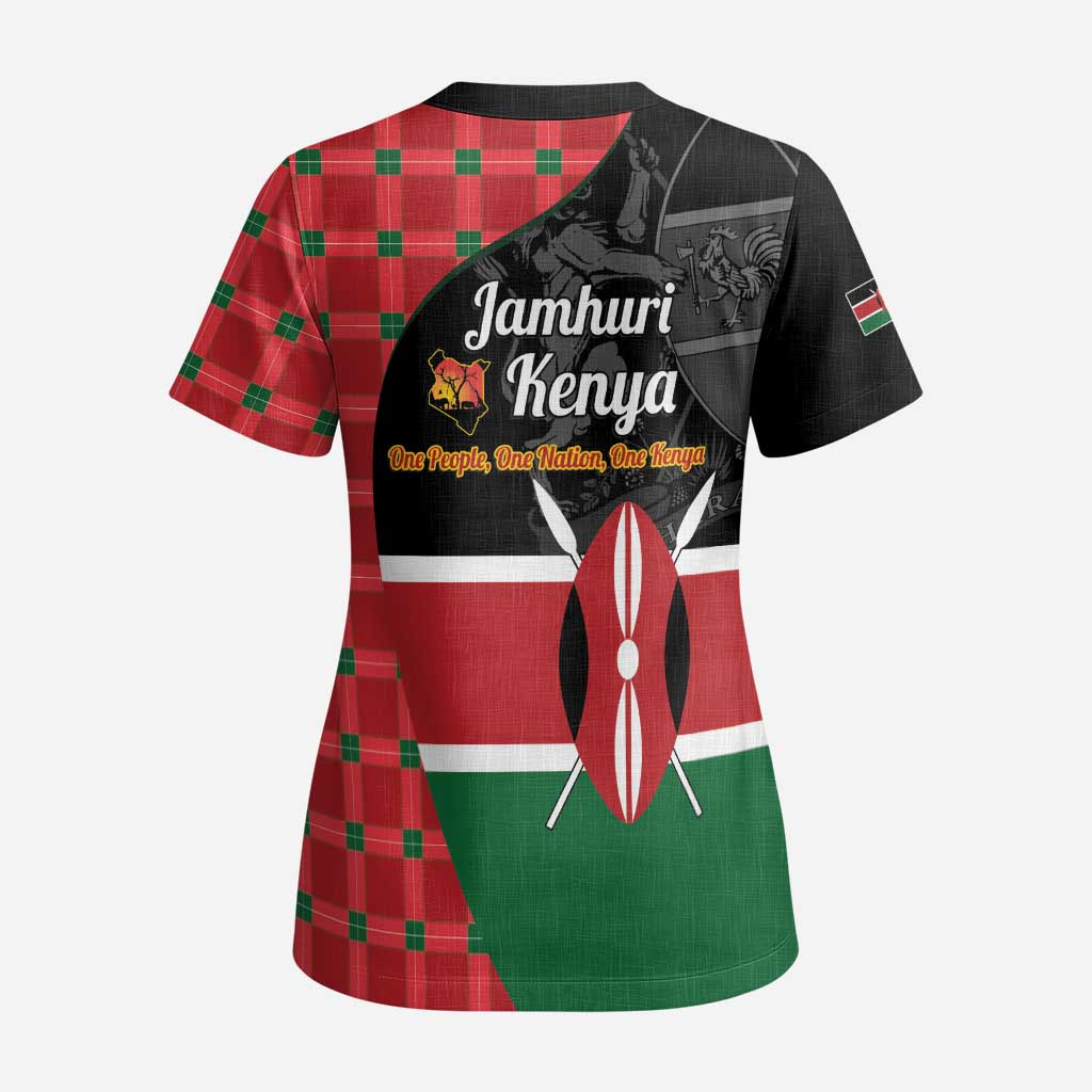Afro Jamhuri ya Kenya Scrub Top One People One Nation Massai Shuka Pattern - African Pride