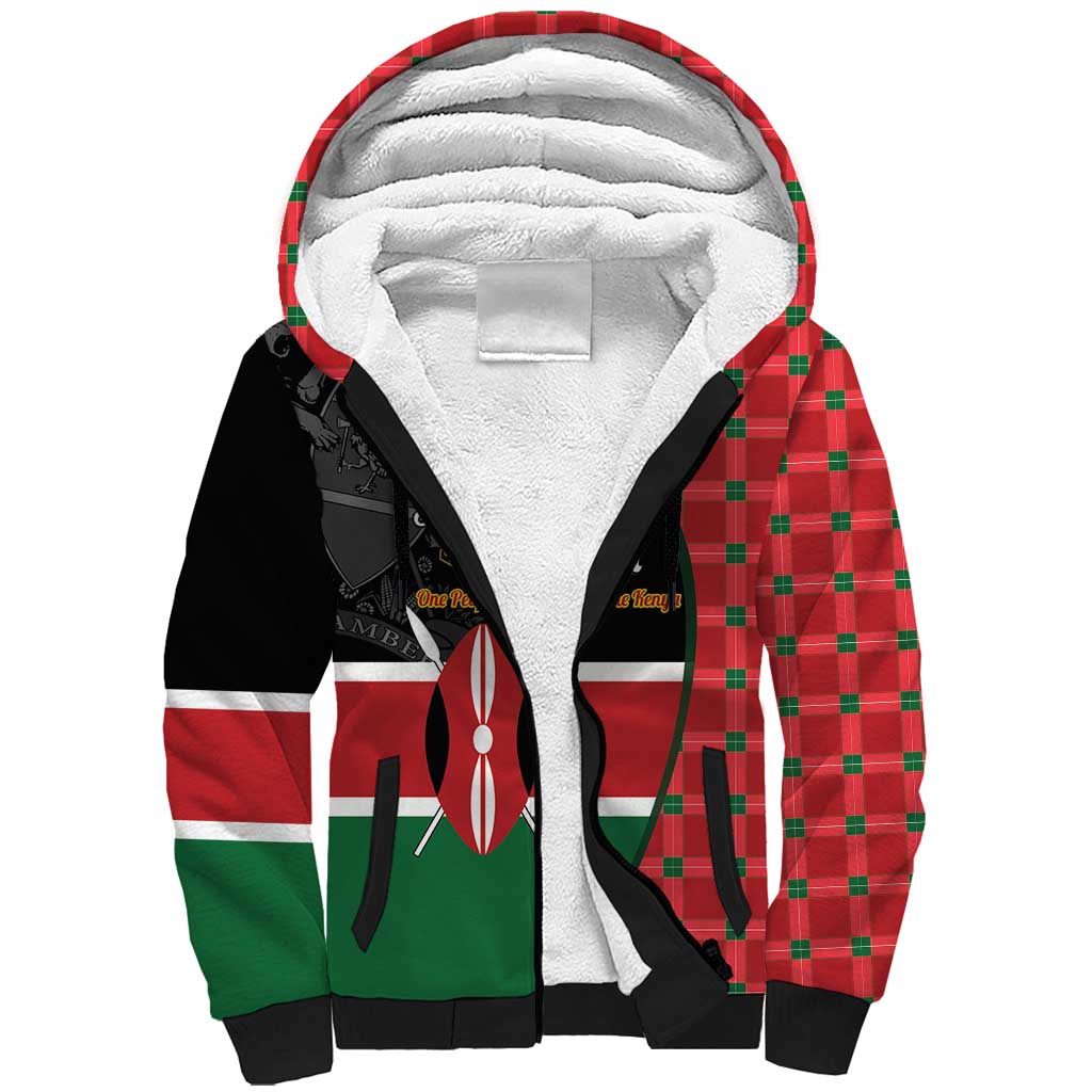 Afro Jamhuri ya Kenya Sherpa Hoodie One People One Nation Massai Shuka Pattern - African Pride