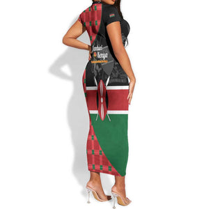 Afro Jamhuri ya Kenya Short Sleeve Bodycon Dress One People One Nation Massai Shuka Pattern LT14