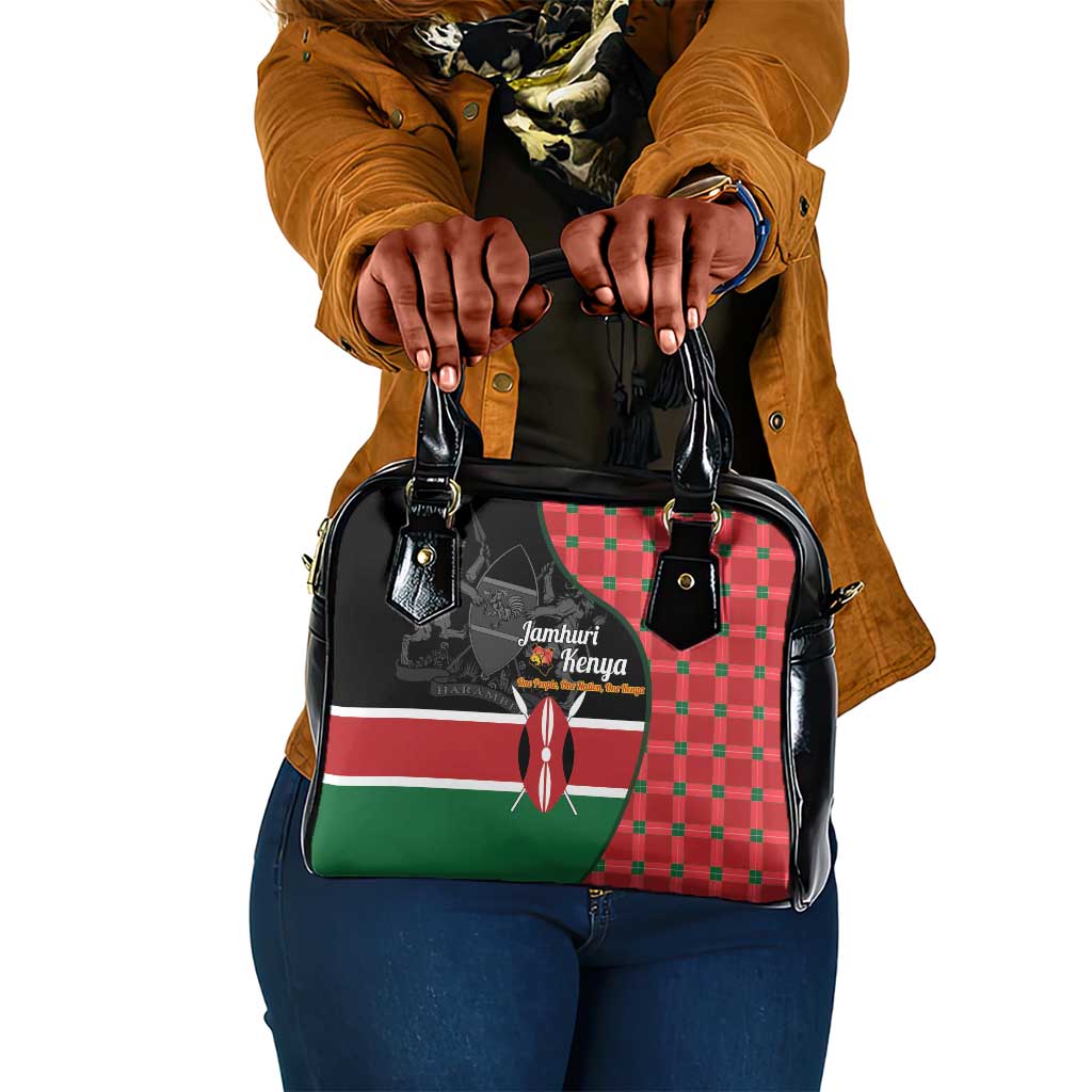 Afro Jamhuri ya Kenya Shoulder Handbag One People One Nation Massai Shuka Pattern - African Pride