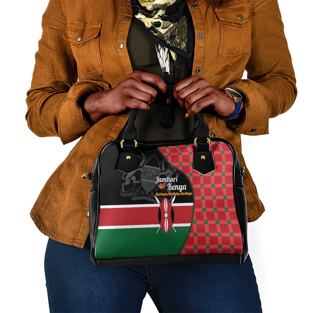 Afro Jamhuri ya Kenya Shoulder Handbag One People One Nation Massai Shuka Pattern - African Pride