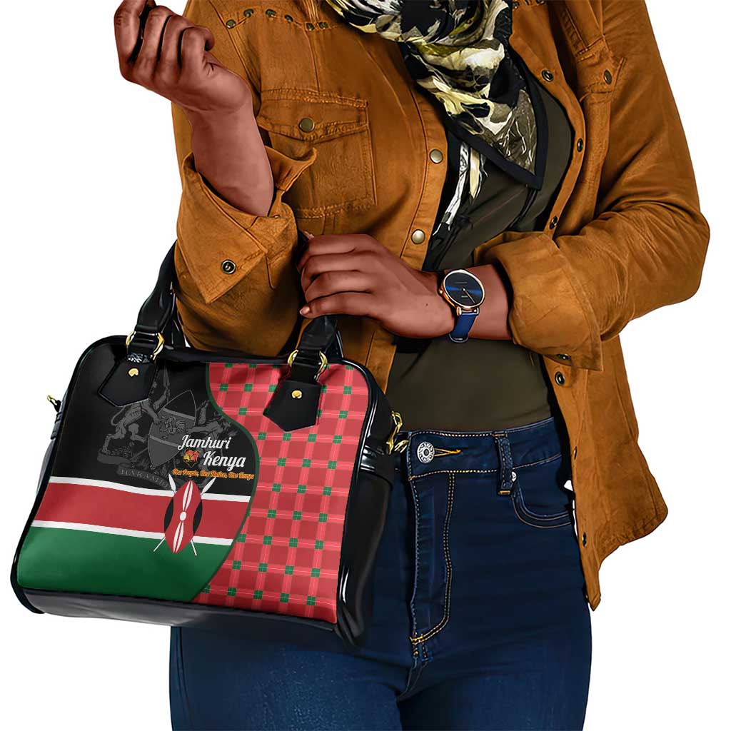 Afro Jamhuri ya Kenya Shoulder Handbag One People One Nation Massai Shuka Pattern - African Pride