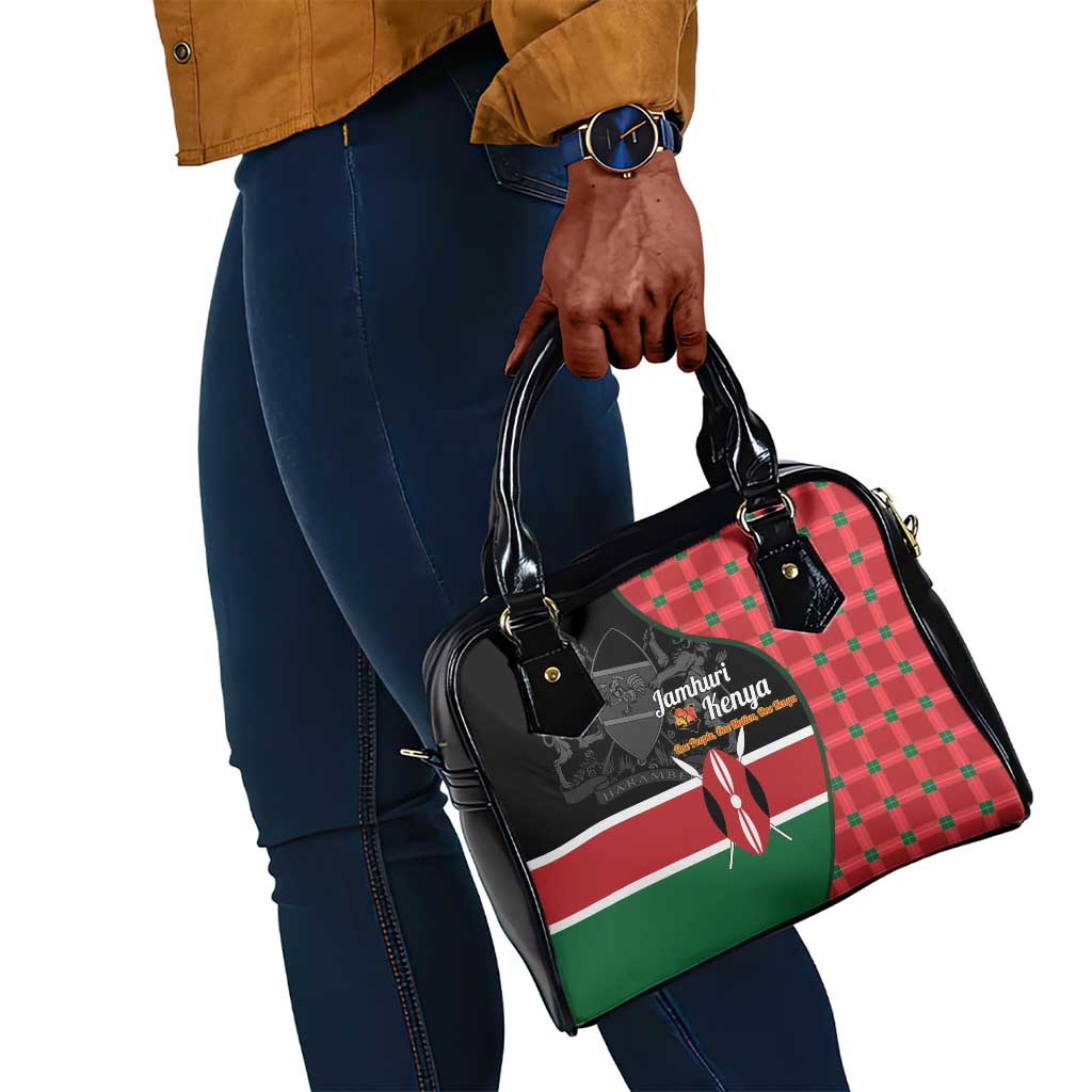 Afro Jamhuri ya Kenya Shoulder Handbag One People One Nation Massai Shuka Pattern - African Pride