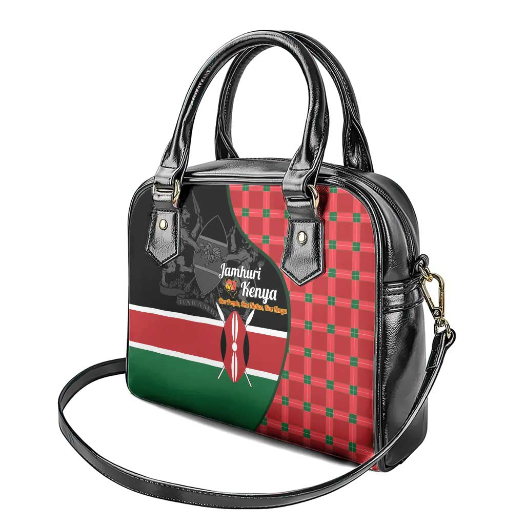 Afro Jamhuri ya Kenya Shoulder Handbag One People One Nation Massai Shuka Pattern - African Pride
