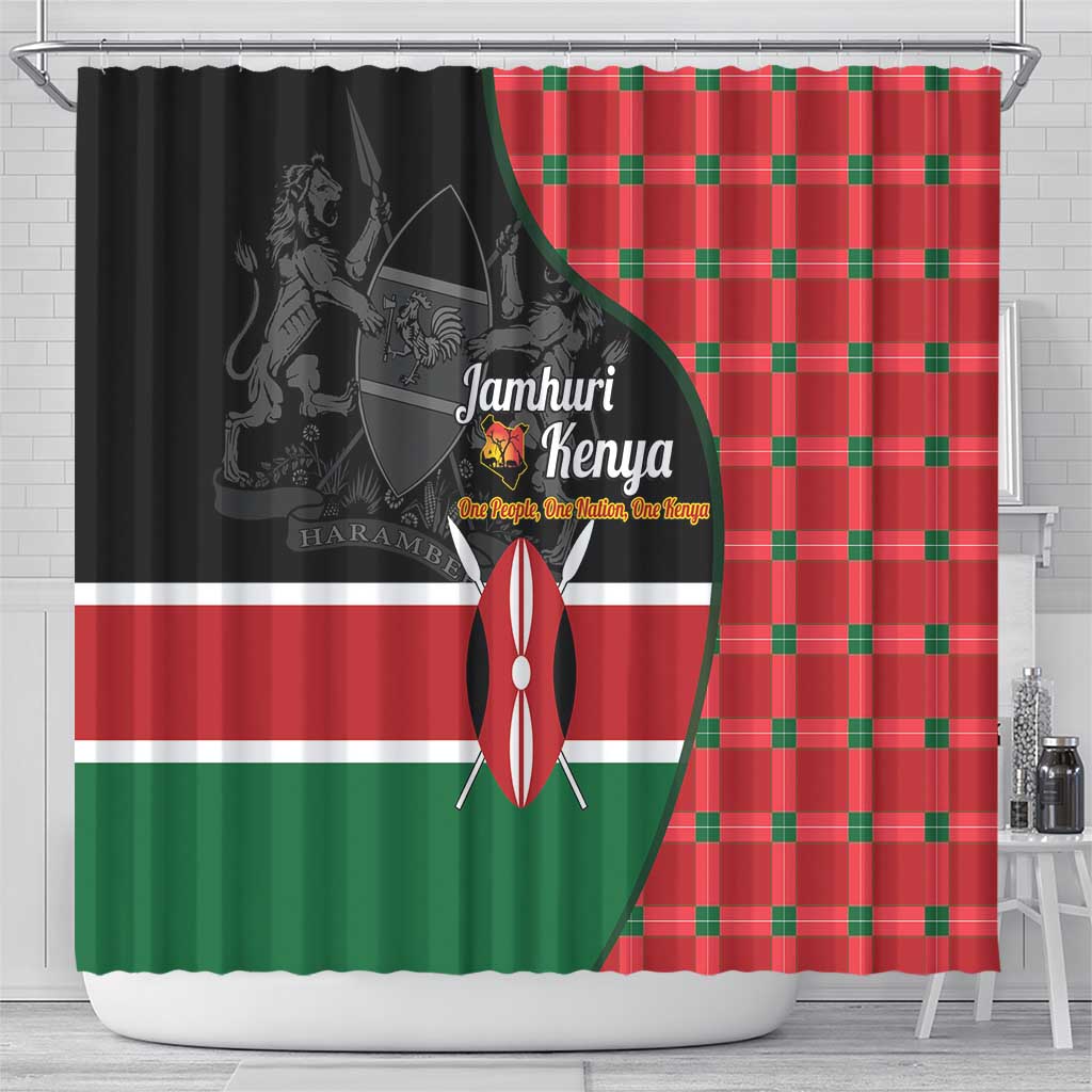 Afro Jamhuri ya Kenya Shower Curtain One People One Nation Massai Shuka Pattern - African Pride
