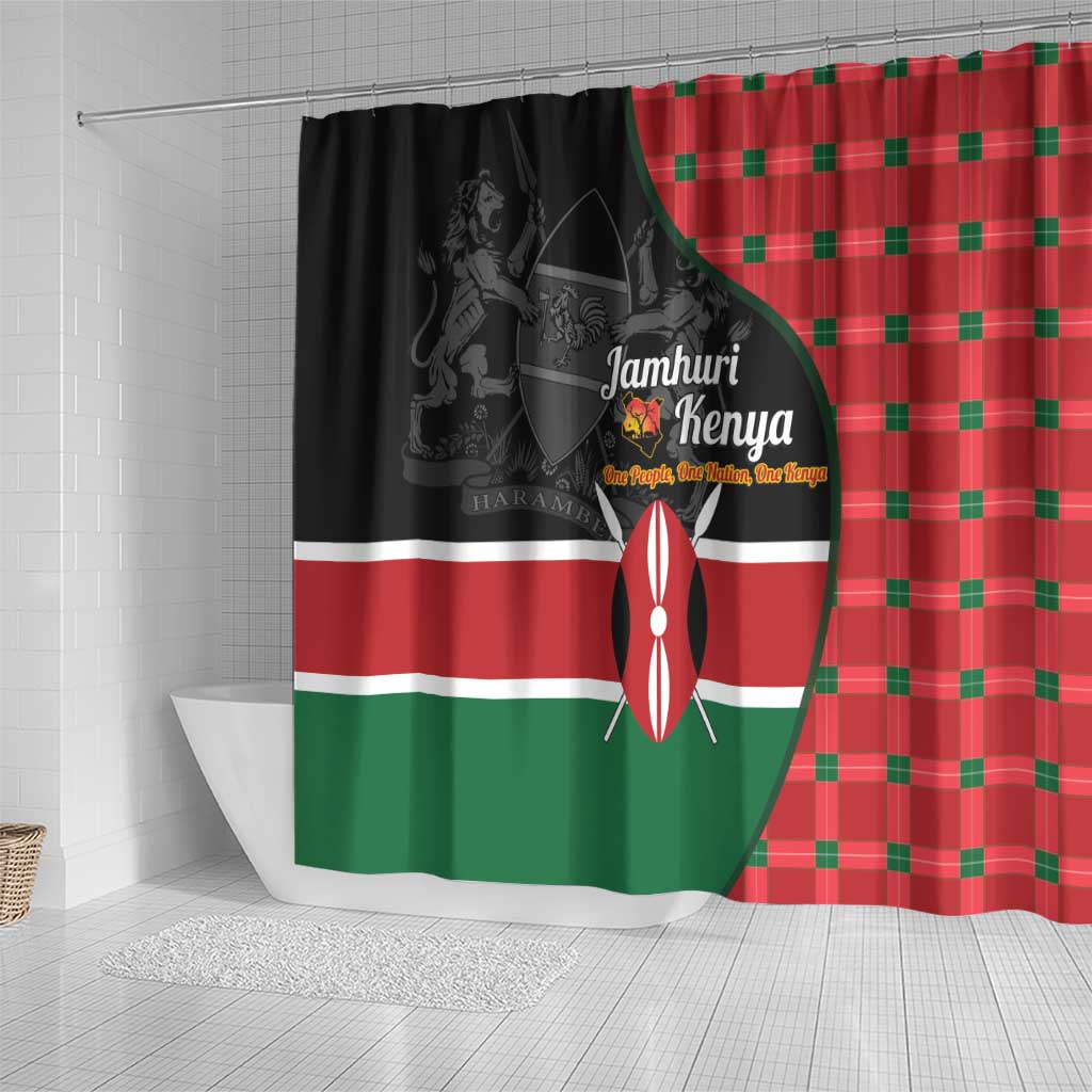 Afro Jamhuri ya Kenya Shower Curtain One People One Nation Massai Shuka Pattern - African Pride