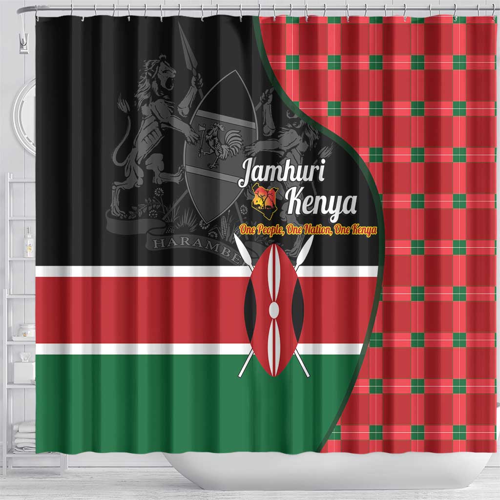 Afro Jamhuri ya Kenya Shower Curtain One People One Nation Massai Shuka Pattern - African Pride