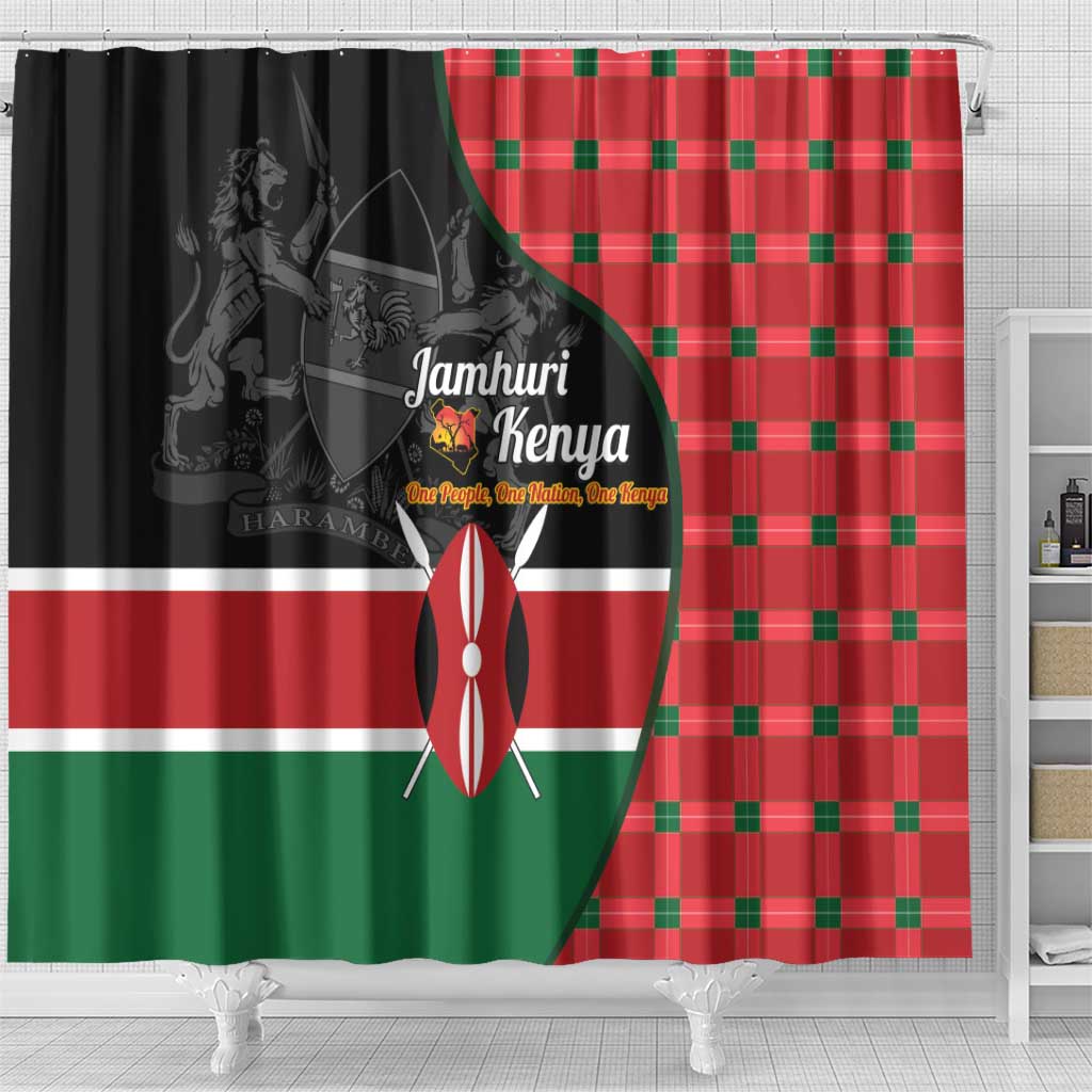 Afro Jamhuri ya Kenya Shower Curtain One People One Nation Massai Shuka Pattern - African Pride