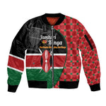 Afro Jamhuri ya Kenya Sleeve Zip Bomber Jacket One People One Nation Massai Shuka Pattern - African Pride