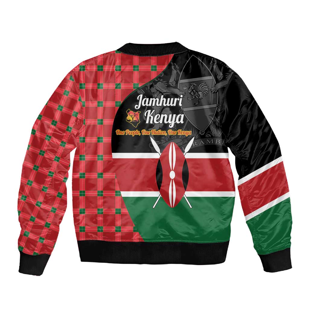 Afro Jamhuri ya Kenya Sleeve Zip Bomber Jacket One People One Nation Massai Shuka Pattern - African Pride
