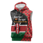 Afro Jamhuri ya Kenya Sleeveless Hoodie One People One Nation Massai Shuka Pattern - African Pride
