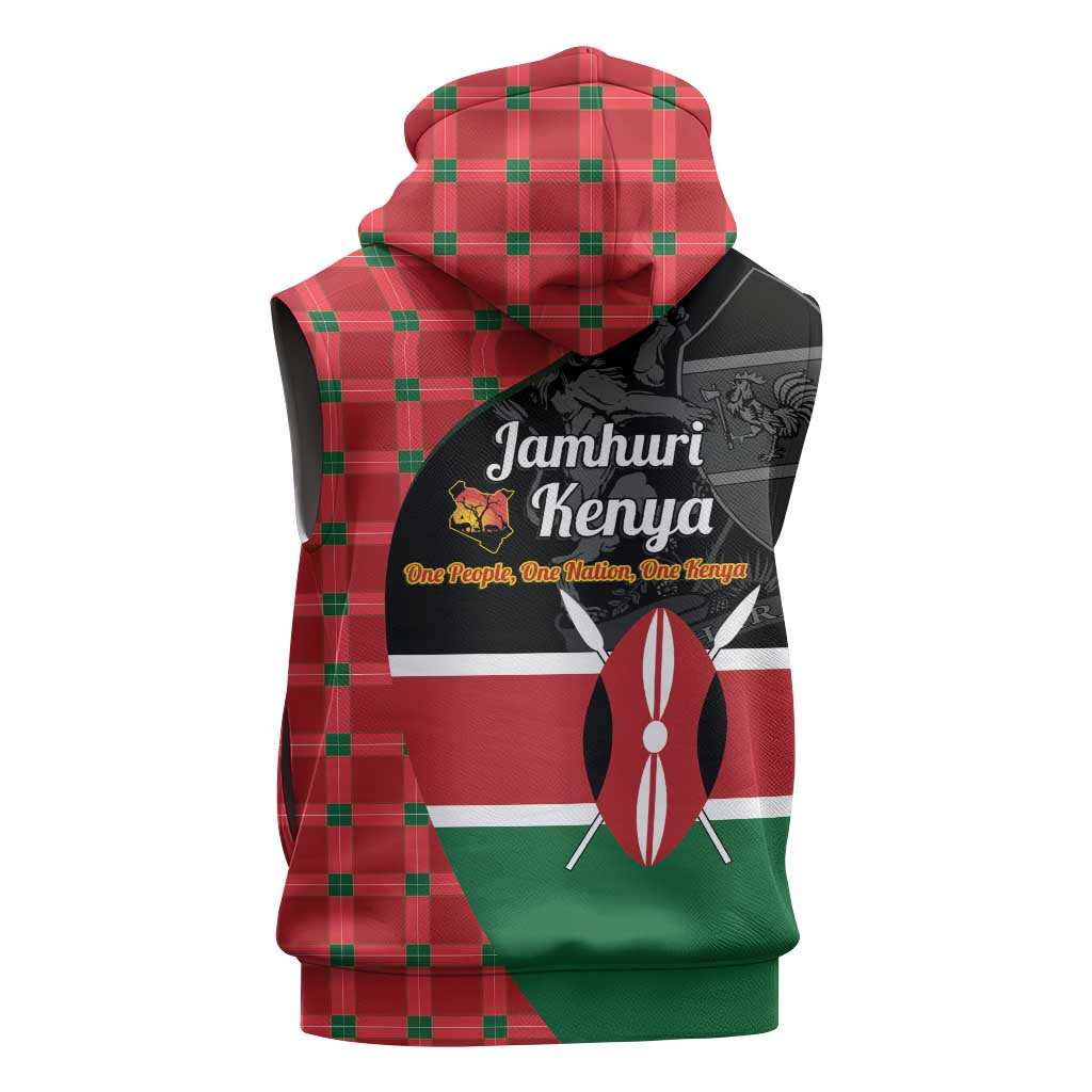 Afro Jamhuri ya Kenya Sleeveless Hoodie One People One Nation Massai Shuka Pattern - African Pride
