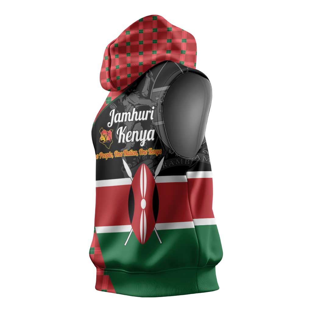 Afro Jamhuri ya Kenya Sleeveless Hoodie One People One Nation Massai Shuka Pattern - African Pride