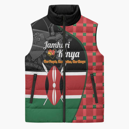 Kenya Jamhuri Day Sleeveless Puffer Jacket One People One Nation Massai Shuka Pattern