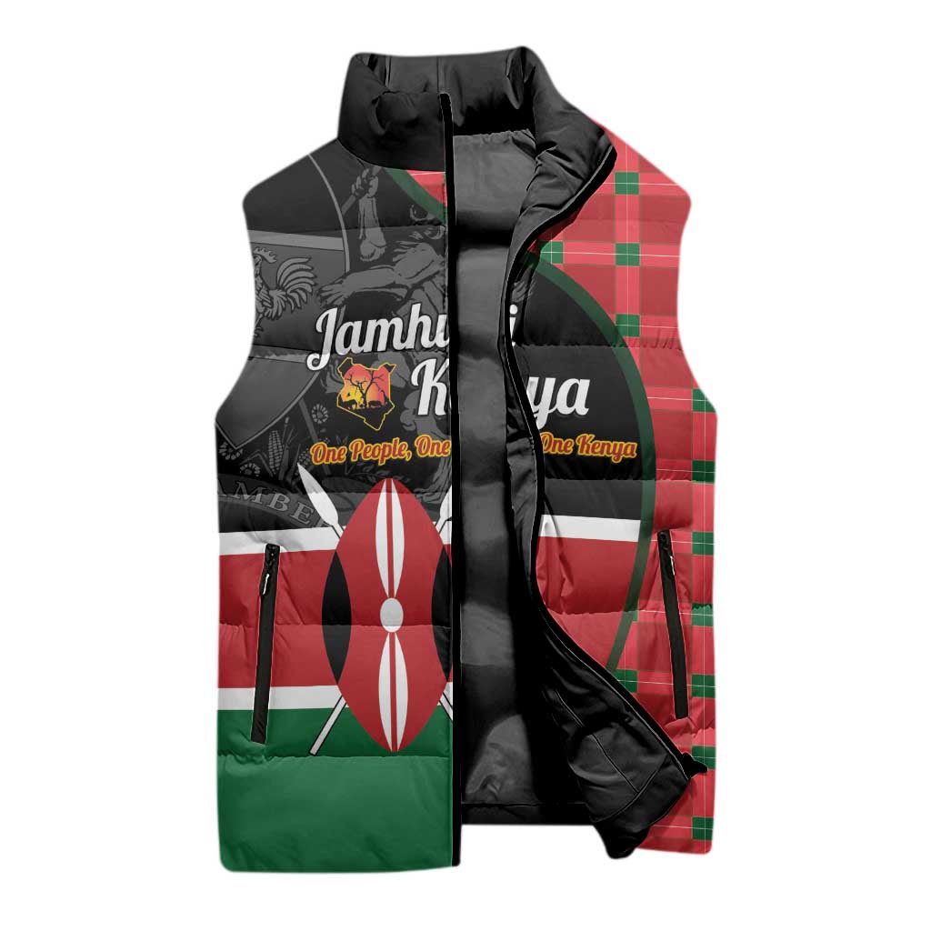 Kenya Jamhuri Day Sleeveless Puffer Jacket One People One Nation Massai Shuka Pattern