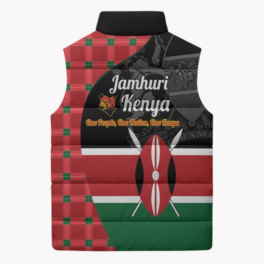 Kenya Jamhuri Day Sleeveless Puffer Jacket One People One Nation Massai Shuka Pattern