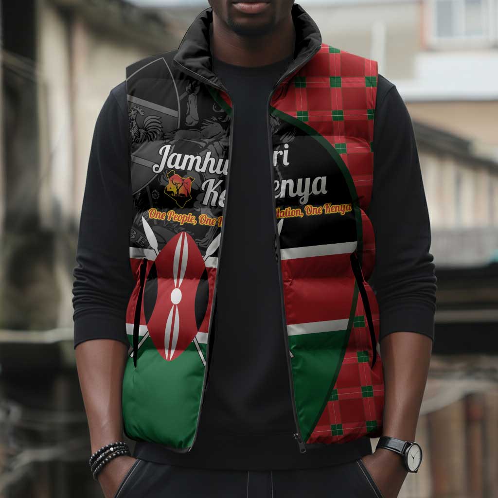 Kenya Jamhuri Day Sleeveless Puffer Jacket One People One Nation Massai Shuka Pattern