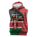 Afro Jamhuri ya Kenya Sleeveless Zip Hoodie One People One Nation Massai Shuka Pattern - African Pride