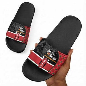 Kenya Jamhuri Day Slide Sandals One People One Nation Massai Shuka Pattern