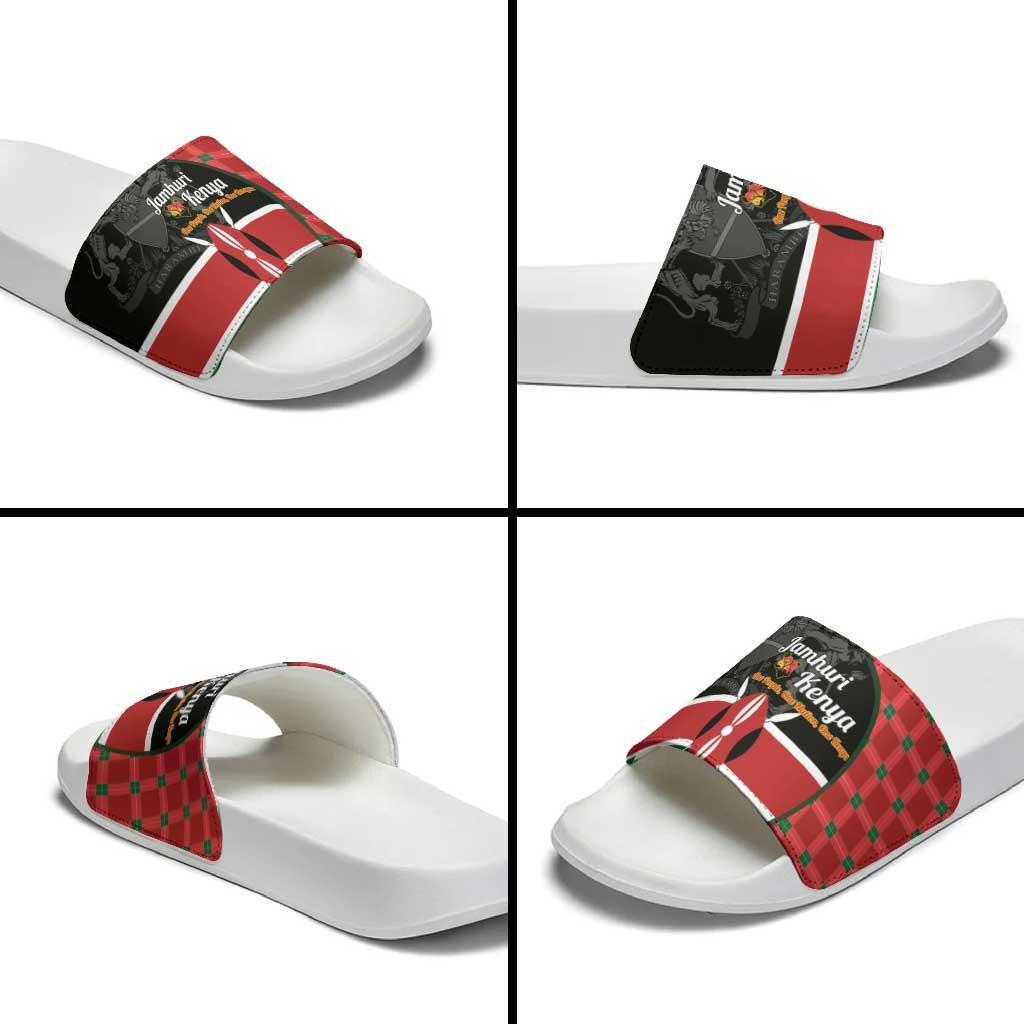 Kenya Jamhuri Day Slide Sandals One People One Nation Massai Shuka Pattern