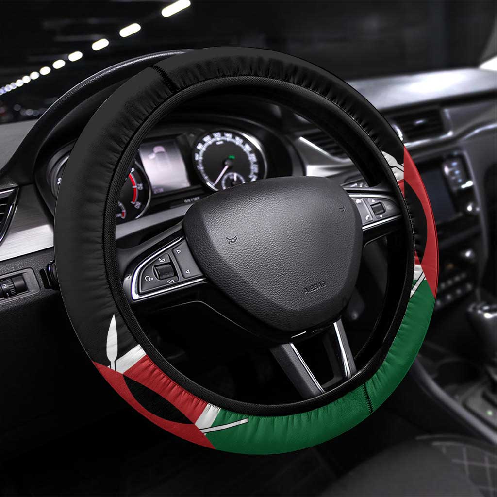 Afro Jamhuri ya Kenya Steering Wheel Cover One People One Nation Massai Shuka Pattern - African Pride