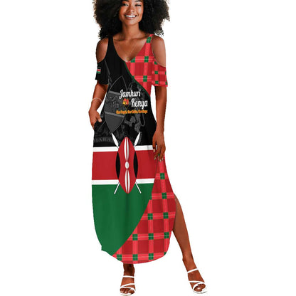 Afro Jamhuri ya Kenya Summer Maxi Dress One People One Nation Massai Shuka Pattern LT14