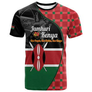 Afro Jamhuri ya Kenya T shirt One People One Nation Massai Shuka Pattern LT14