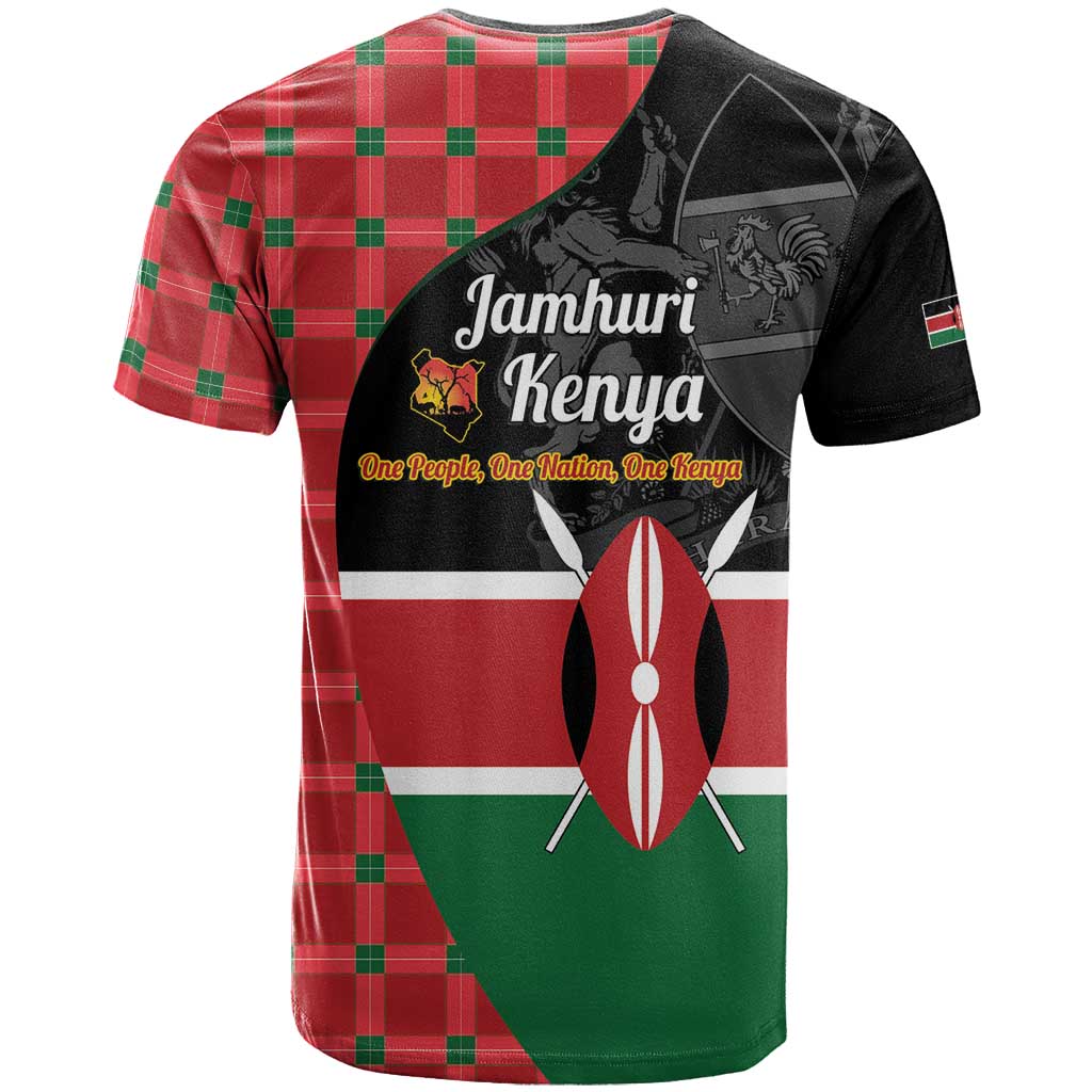 Afro Jamhuri ya Kenya T shirt One People One Nation Massai Shuka Pattern LT14