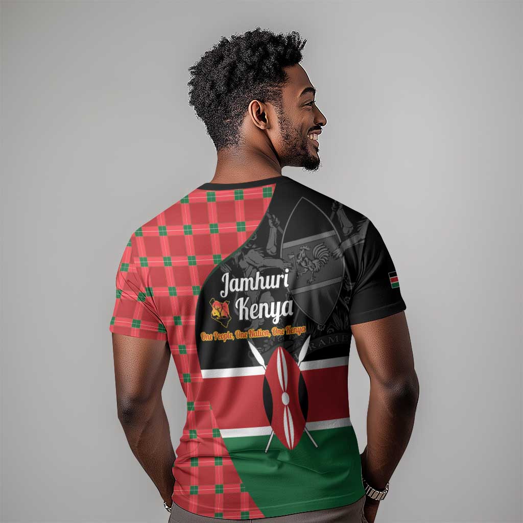Afro Jamhuri ya Kenya T shirt One People One Nation Massai Shuka Pattern LT14