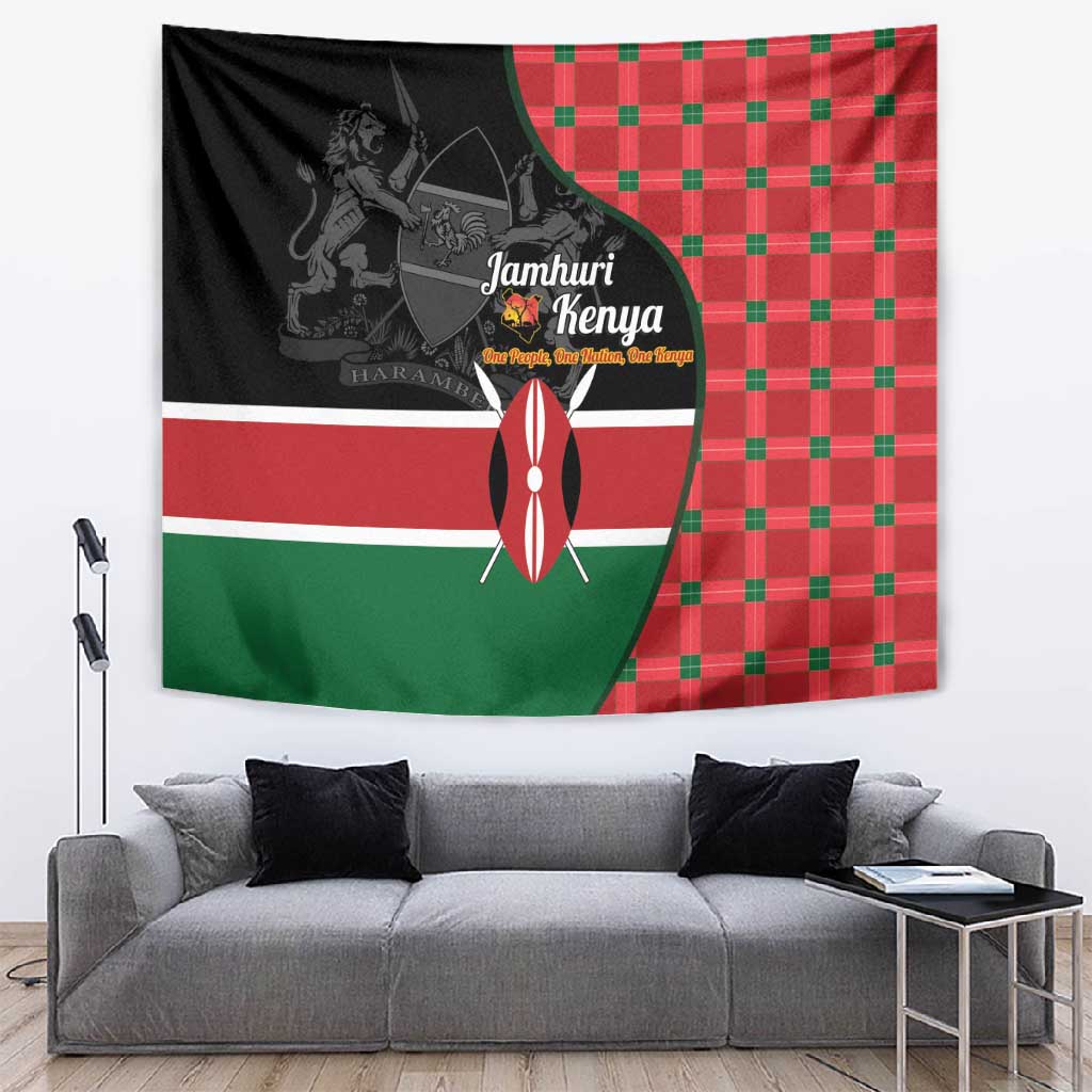 Afro Jamhuri ya Kenya Tapestry One People One Nation Massai Shuka Pattern - African Pride