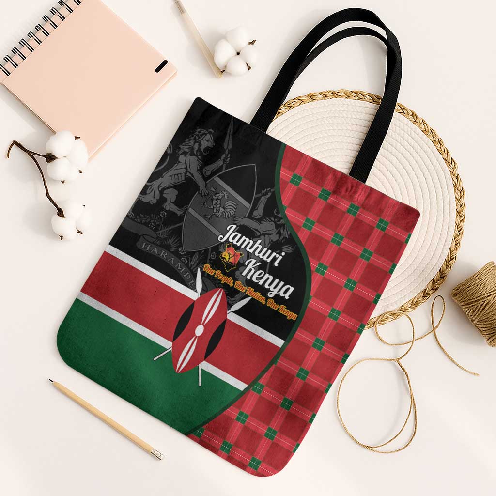 Kenya Jamhuri Day Tote Bag One People One Nation Massai Shuka Pattern