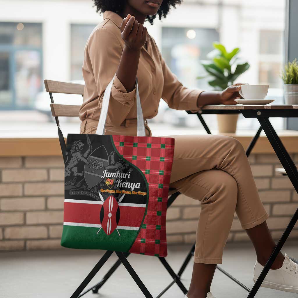 Kenya Jamhuri Day Tote Bag One People One Nation Massai Shuka Pattern
