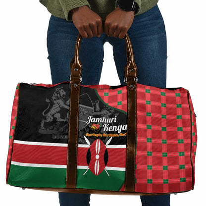 Kenya Jamhuri Day Travel Bag One People One Nation Massai Shuka Pattern