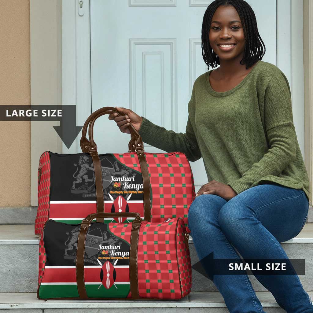 Kenya Jamhuri Day Travel Bag One People One Nation Massai Shuka Pattern
