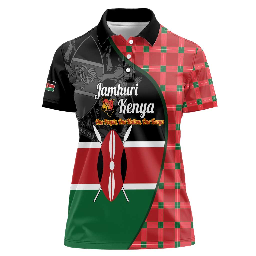 Afro Jamhuri ya Kenya Women Polo Shirt One People One Nation Massai Shuka Pattern LT14