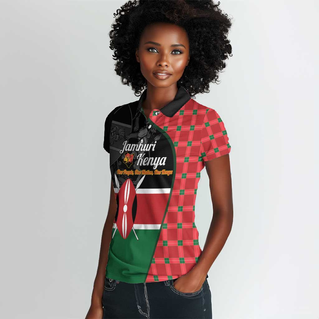Afro Jamhuri ya Kenya Women Polo Shirt One People One Nation Massai Shuka Pattern LT14
