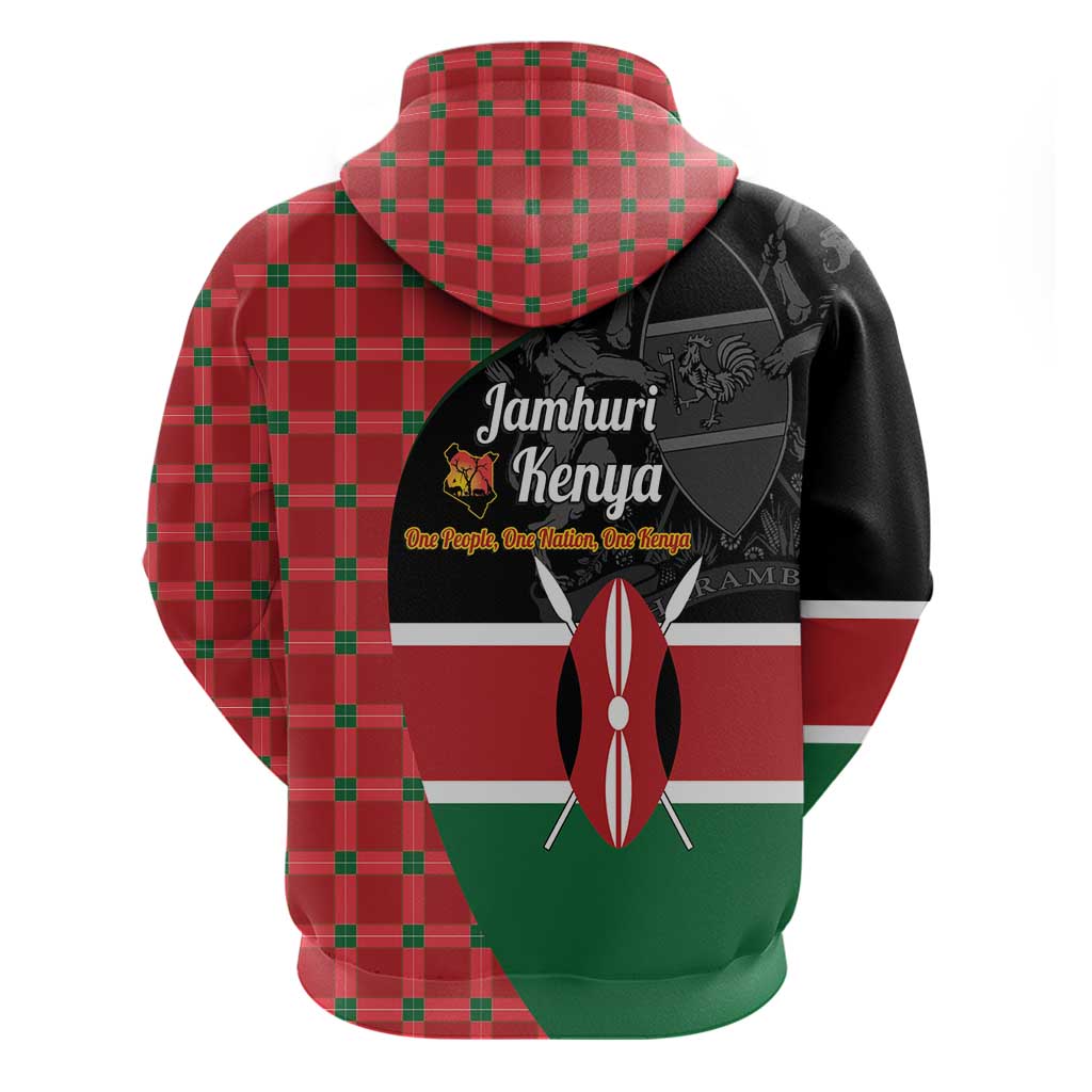 Afro Jamhuri ya Kenya Zip Hoodie One People One Nation Massai Shuka Pattern - African Pride