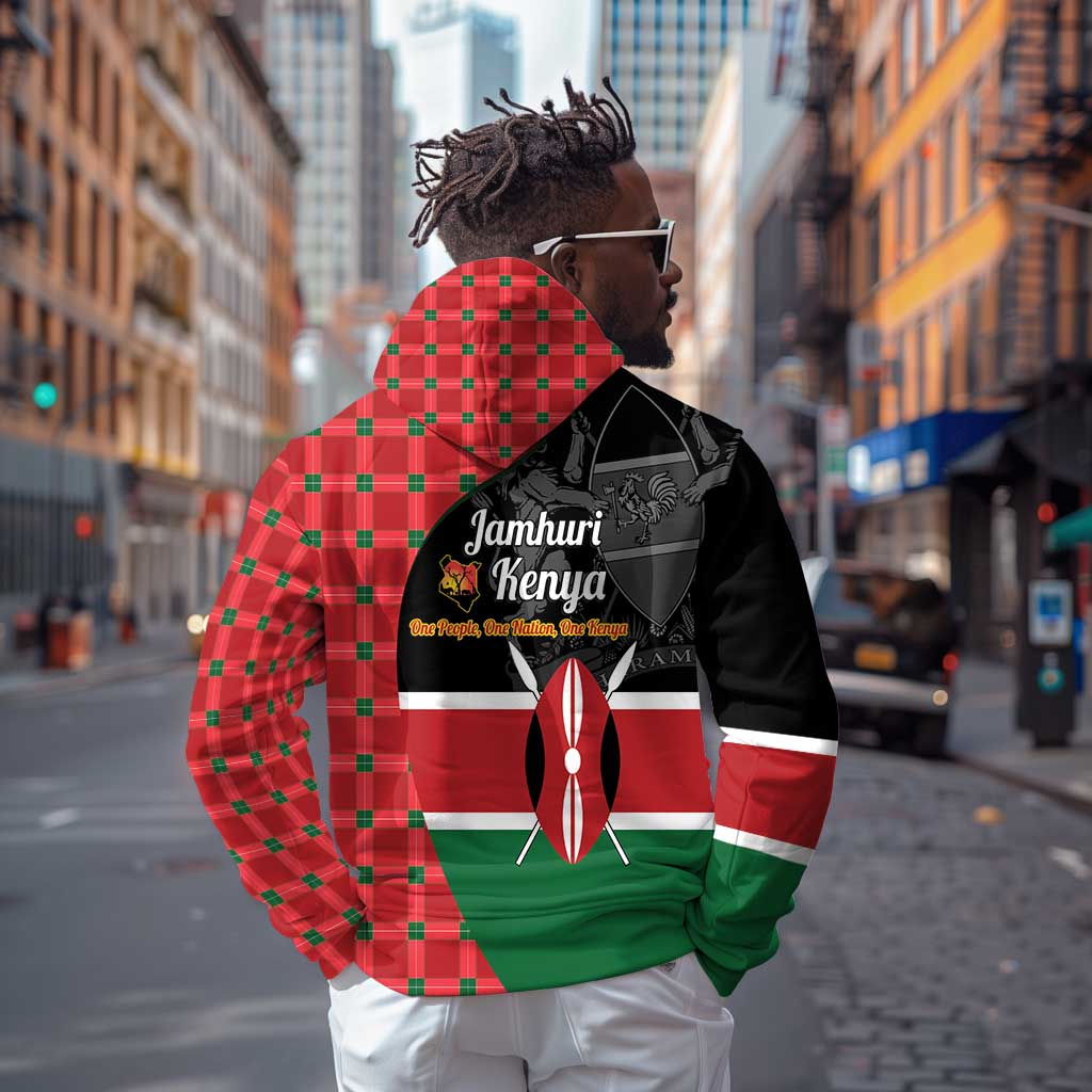 Afro Jamhuri ya Kenya Zip Hoodie One People One Nation Massai Shuka Pattern - African Pride