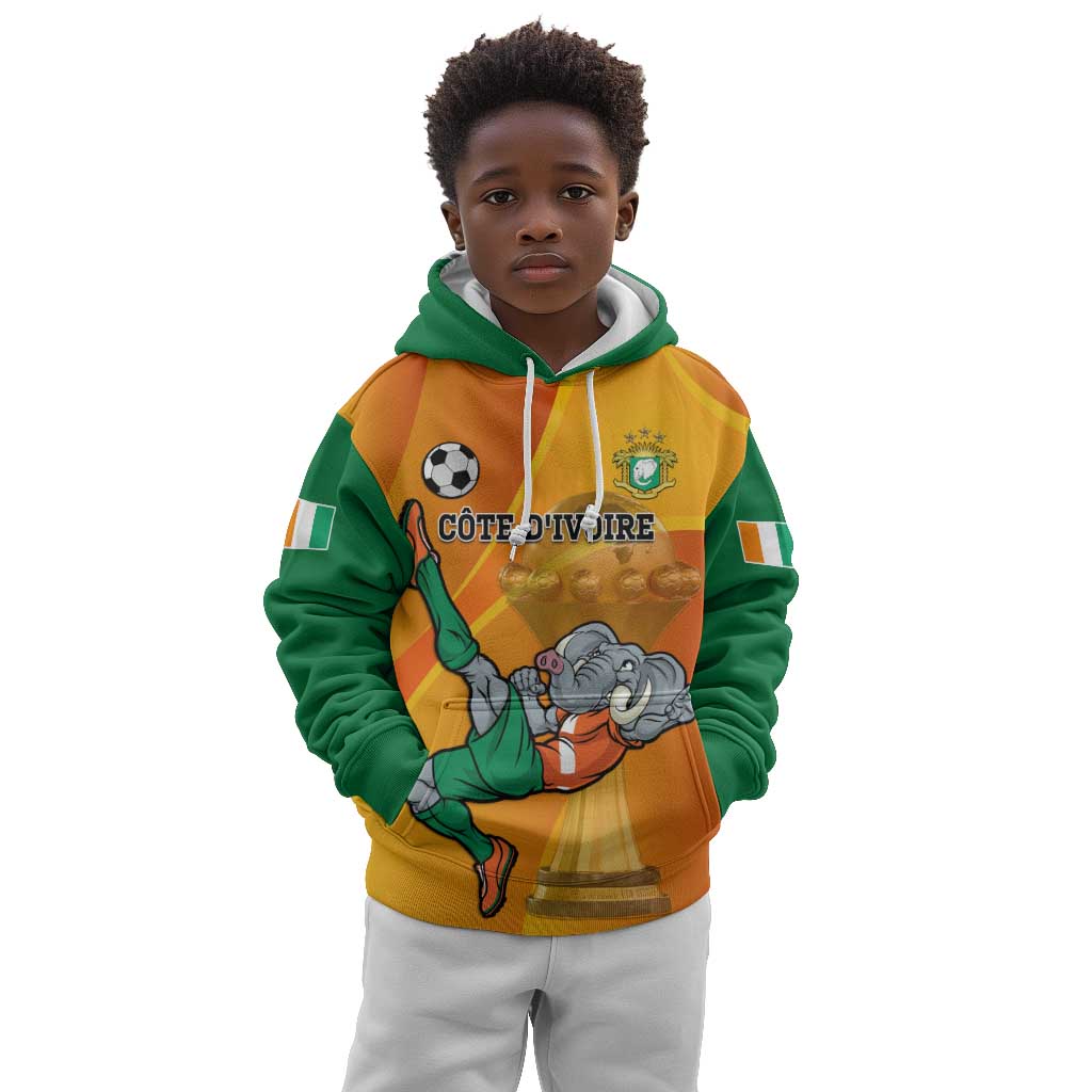 Custom Ivory Coast Football Kid Hoodie 2024 Mascot With Champions Trophy