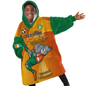 Custom Ivory Coast Football KId Wearable Blanket Hoodie 2024 Mascot With Champions Trophy