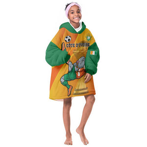 Custom Ivory Coast Football KId Wearable Blanket Hoodie 2024 Mascot With Champions Trophy