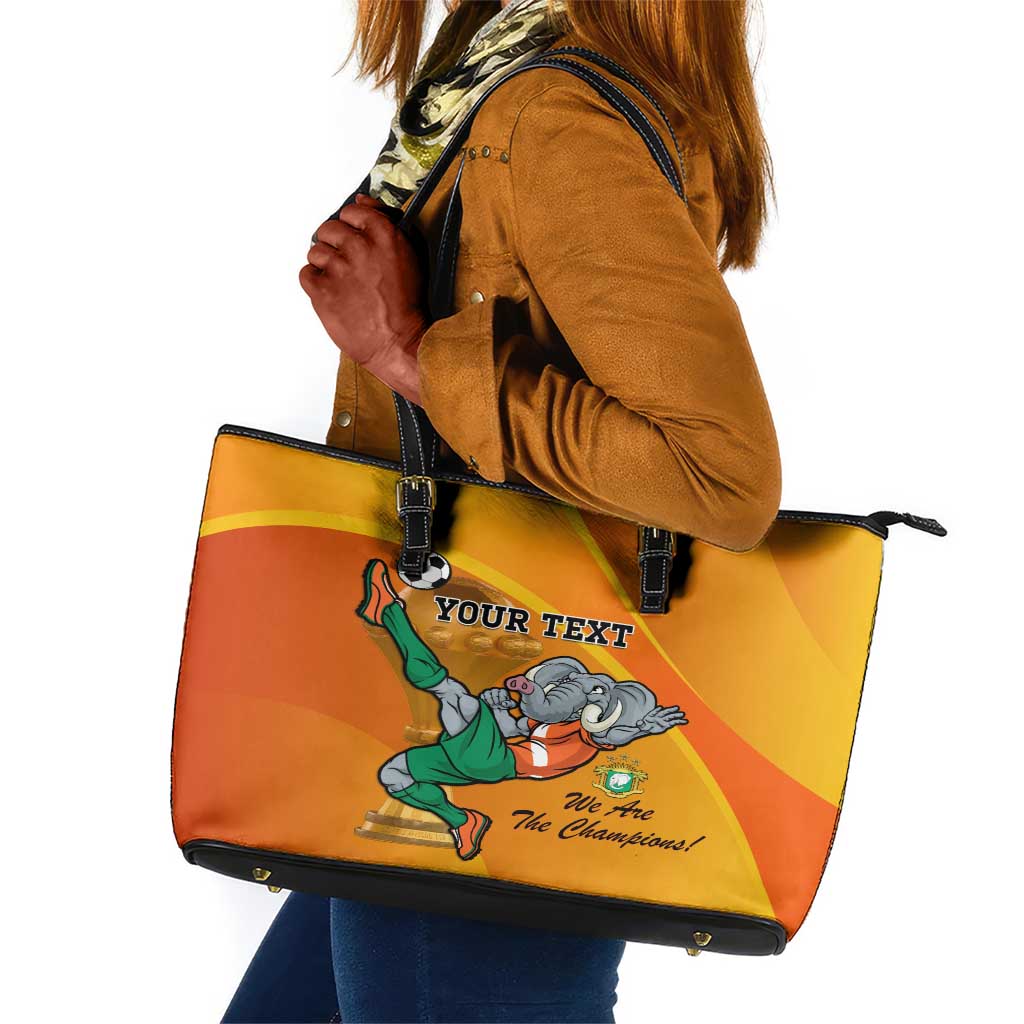 Custom Ivory Coast Football Leather Tote Bag 2024 Mascot With Champions Trophy