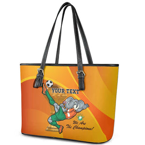 Custom Ivory Coast Football Leather Tote Bag 2024 Mascot With Champions Trophy