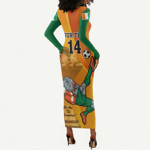 Custom Ivory Coast Football Long Sleeve Bodycon Dress 2024 Mascot With Champions Trophy