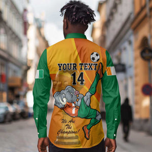 Custom Ivory Coast Football Long Sleeve Button Shirt 2024 Mascot With Champions Trophy